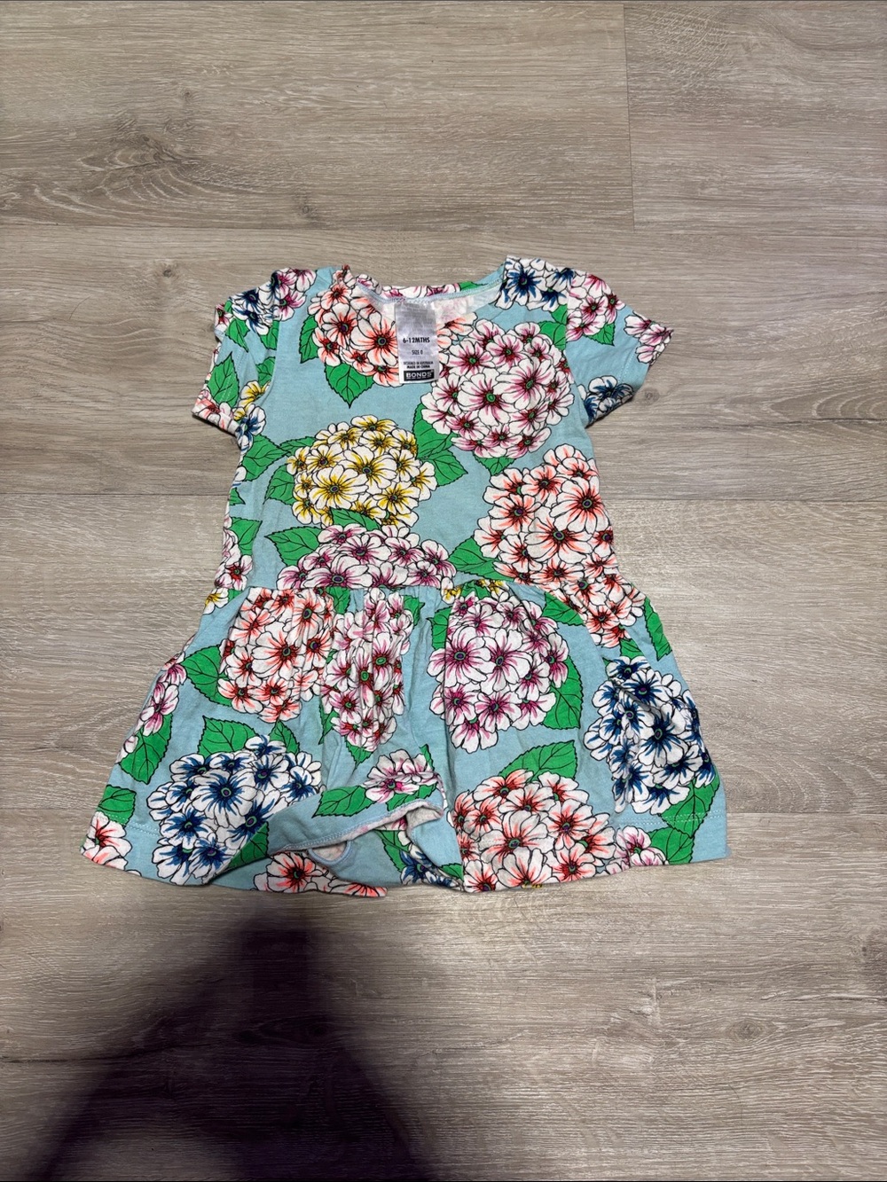 Bonds Girls Floral Short Sleeve Dress in Light Blue with Snaps